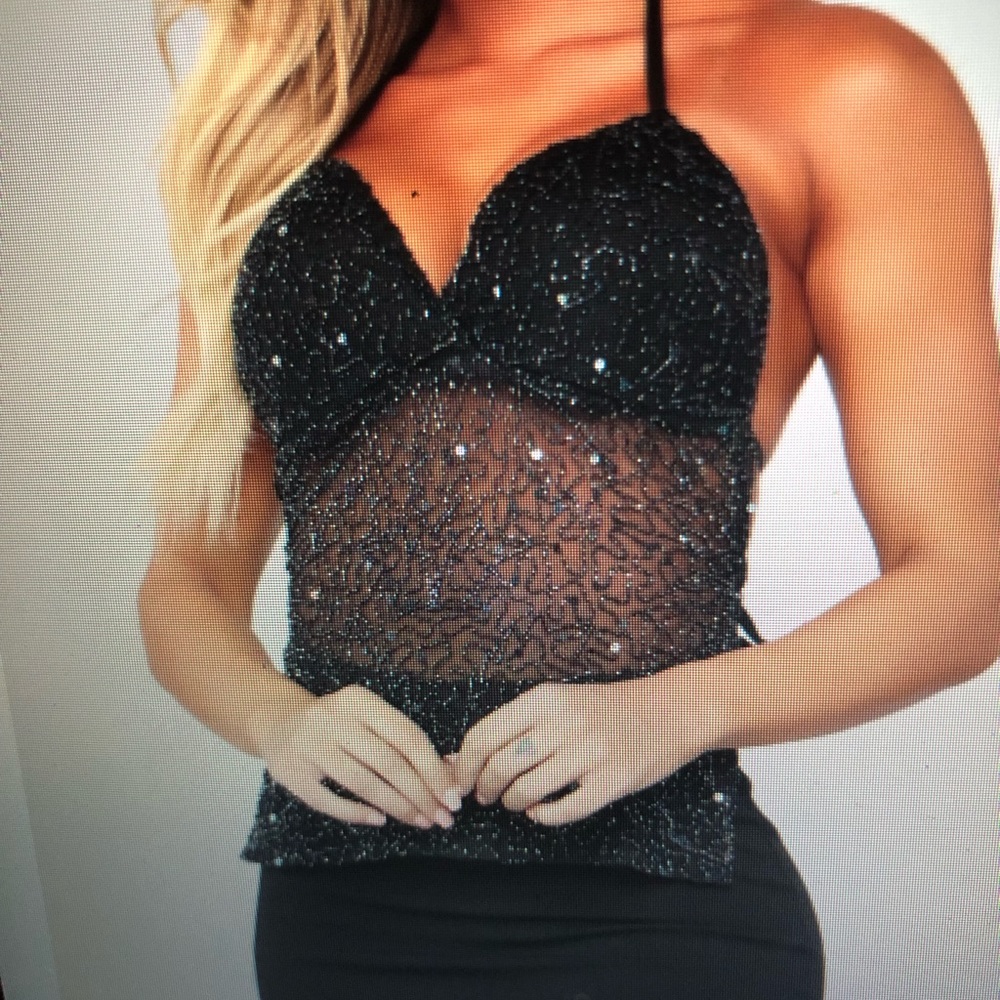 Sparkly sheer backless tie tank top
